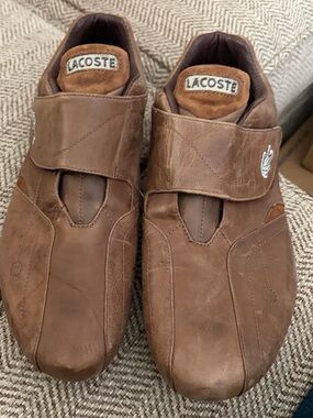 Lacoste Brown Leather Velcro Strap Sneakers Men's Size 11 Casual Comfort Shoes